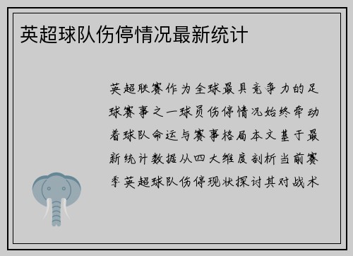 英超球队伤停情况最新统计